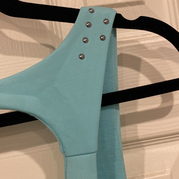 Sleeveless Light Blue Mini Dress with keyhole back and studs on the straps - Picture 6 of 7